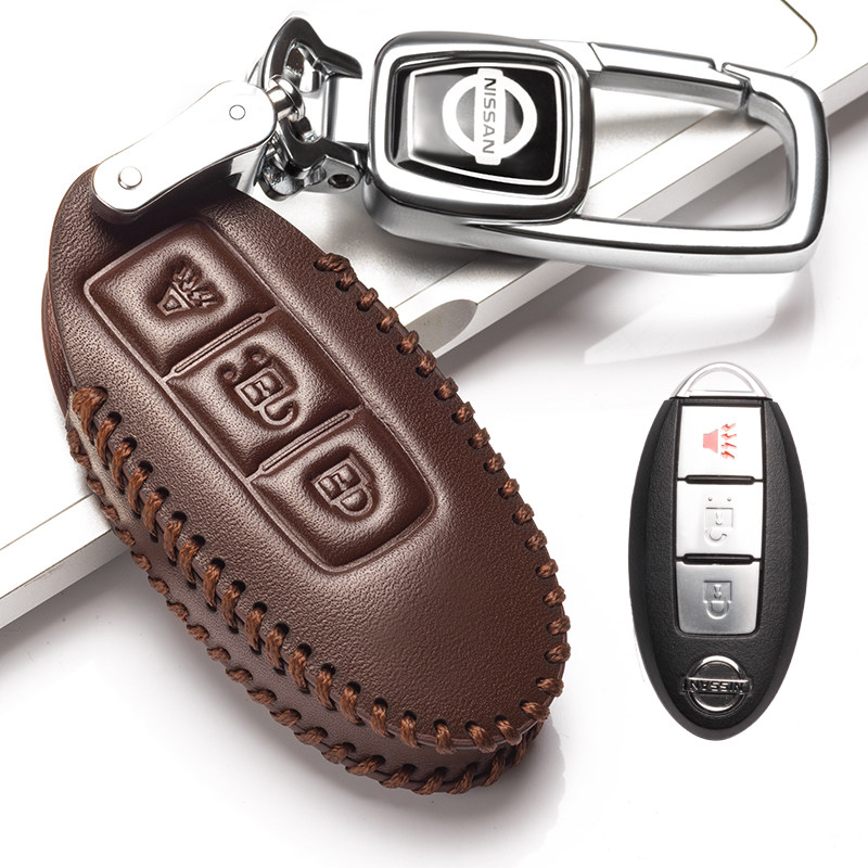 【补贴10%】2020款天籁专用钥匙套真皮2019款天籁公爵钥匙包套扣18款天籁壳汽车钥匙包 B款咖啡色智能三键（带喇叭键款）