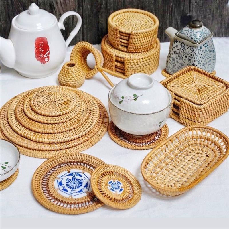 〖茶杯垫〗越南手工藤编杯垫壶托隔热垫茶道配件咖啡杯垫功夫茶垫