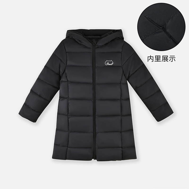【直降价:139元】铅笔俱乐部秋冬新品男女童羽绒服儿童中长款保暖外套儿童上衣 黑色 120cm