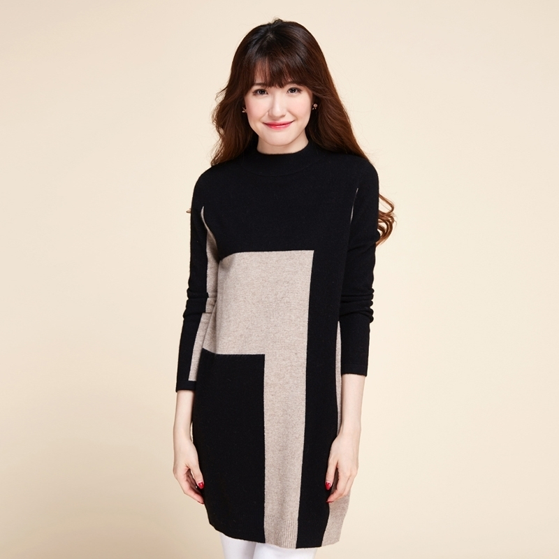 秋冬女式山羊绒衫纯色半高领中长款积木款羊绒衫加厚针织毛衣百搭