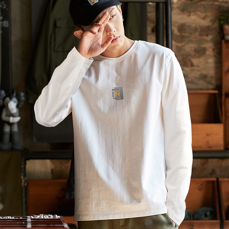 4元,叠加优惠券]唐狮春秋新款男长袖t恤港风潮流宽松上衣休闲学生圆领