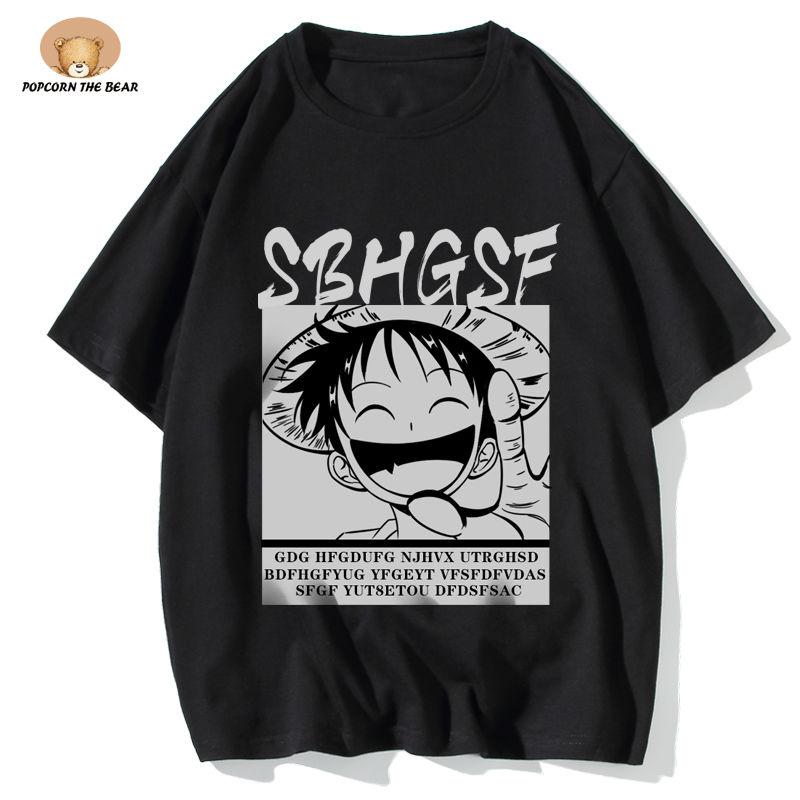 popcorn the bear海贼王薄款显瘦t恤男夏季薄款纯棉动漫印花短袖