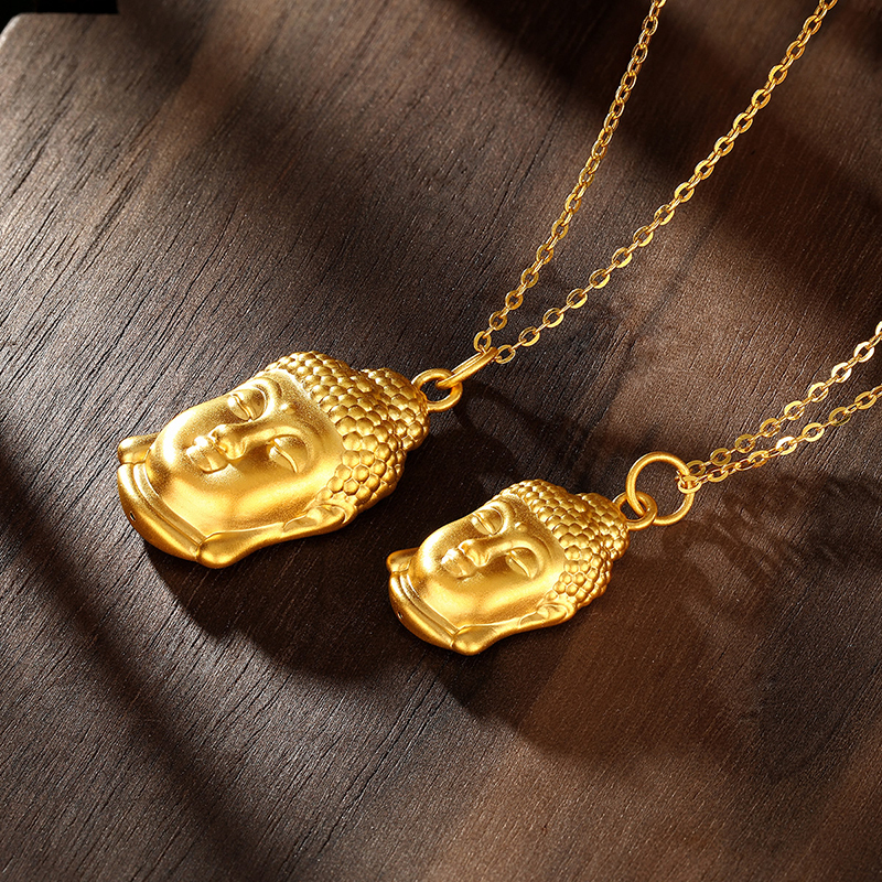 梦金园[福佑安宁]小佛黄金吊坠女佛头足金吊坠佛尊神像硬金坠子