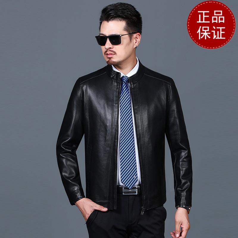 免费试穿立领男装皮衣冬季加厚皮夹克加绒爸爸衣服40-50岁中年男人休闲衣2021冬装新款_426 180 黑色加绒款