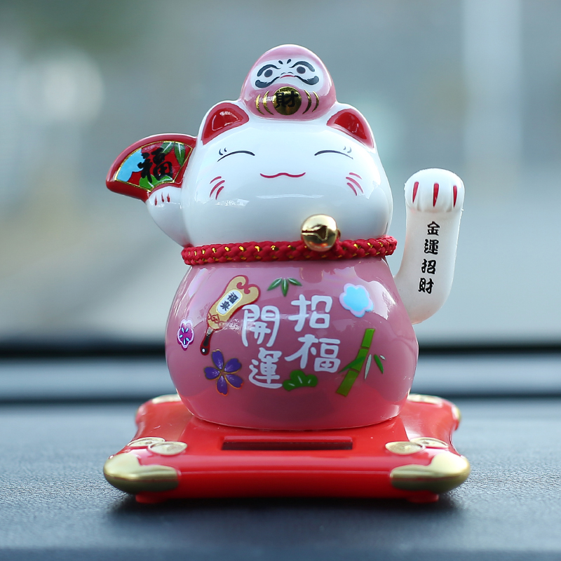 猫太阳能摇手汽车摆件陶瓷小可爱创意车内装饰礼品 三维工匠 3.5寸粉猫(太阳能摇手)猫高清大图