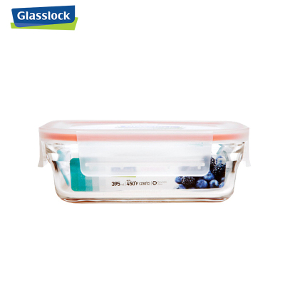 微烤两用GLASSLOCK/三光云彩钢化耐热玻璃单品保鲜盒耐230℃烤箱用395ml ORRT-039