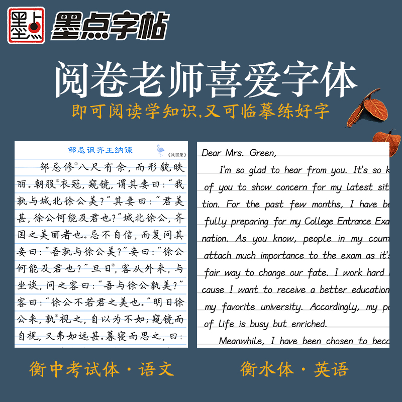 [初中生-语文2册]名著阅读与摘抄+古诗文133篇 [正版]英语字帖高中衡水体字帖衡中考试体字帖语文高中生练字古诗文64高清大图