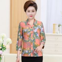 中老年衬衫女长袖上衣大妈妈妈装夏开衫春秋女打底衫中年妇女衬衣