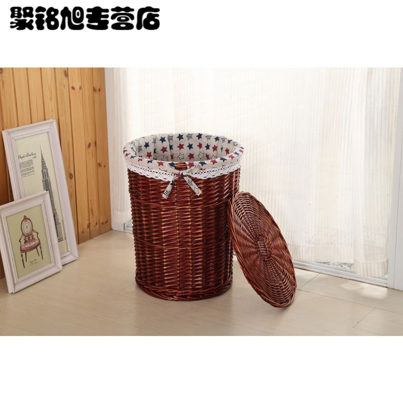 藤编脏衣篮柳编脏衣篓桶衣服提手圆形收纳洗衣筐带盖子火锅店酒店多款多功能生活日用家庭清洁生活日用收纳用品收纳篮
