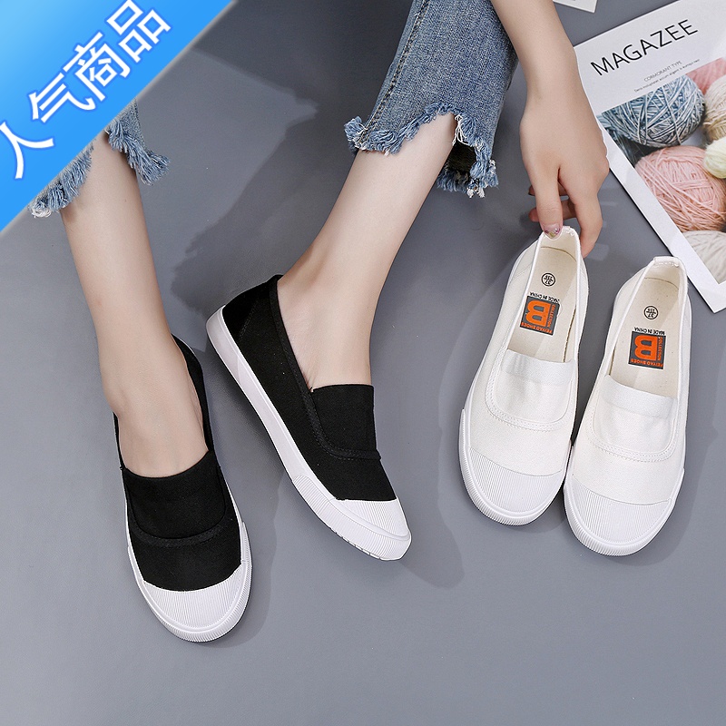 SUNTEK2023新款帆布鞋一脚蹬女春 小白鞋女韩版懒人鞋秋季舒适学生夏单高清大图