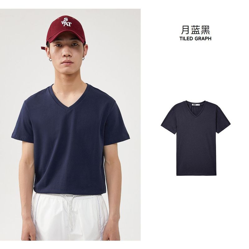 [49任选3件]美特斯邦威短袖T恤男士舒适纯色V领半袖打底衫韩版学生体恤男潮流