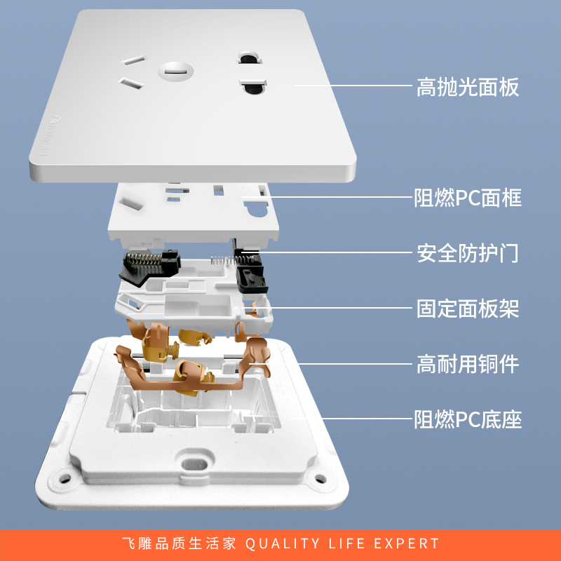 飞雕(FEIDIAO)开关插座面板 86型暗装电脑网线插座(六类)网络插座面板 A7优雅白六类电脑插