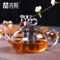 言艺 玻璃功夫茶具套装8件套 茶壶茶海茶杯整套 不含茶盘 钢漏茶壶配花茶杯