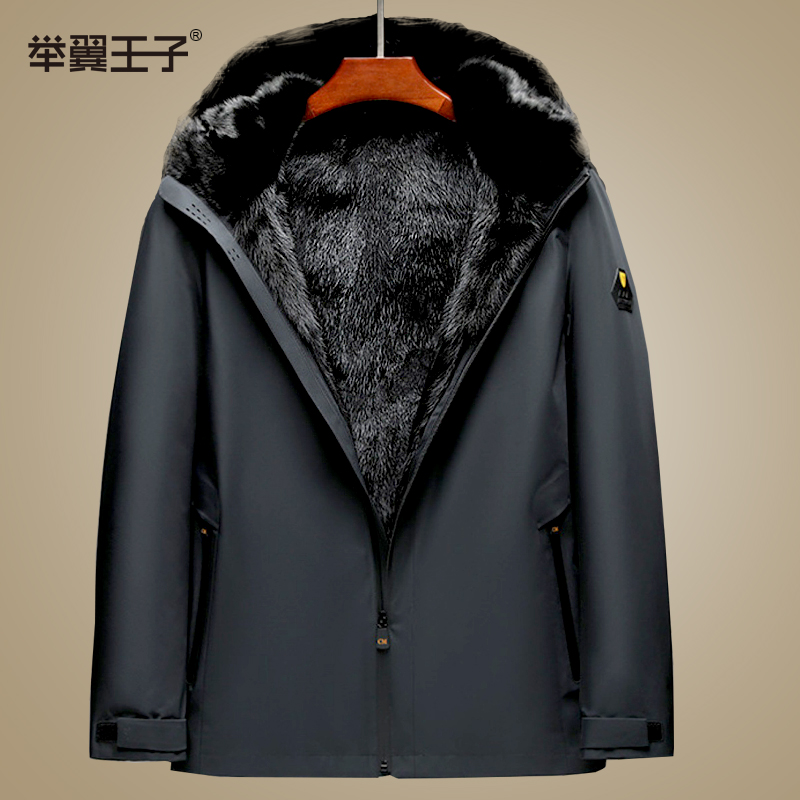 举翼王子奢华男士中长款皮草外套整貂可脱卸水貂毛内胆派克服皮毛一体尼克服高清大图