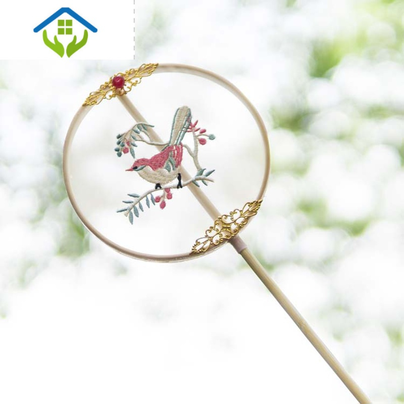 御蓝锦降温用品御蓝锦儿童汉服扇子女夏古风团扇刺绣超仙手工长柄舞蹈圆扇中式古典宫扇长柄小鸟扇子直径13公分 价格图片品牌报价 苏宁易购玖煦家居专营店