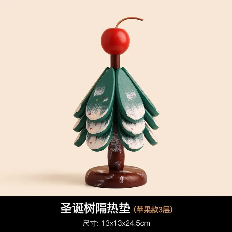 ccko一棵树高级耐高温家用创意摆件高级茶杯锅垫圣诞树隔热垫防烫桌面-绿色圆头款三层苹果