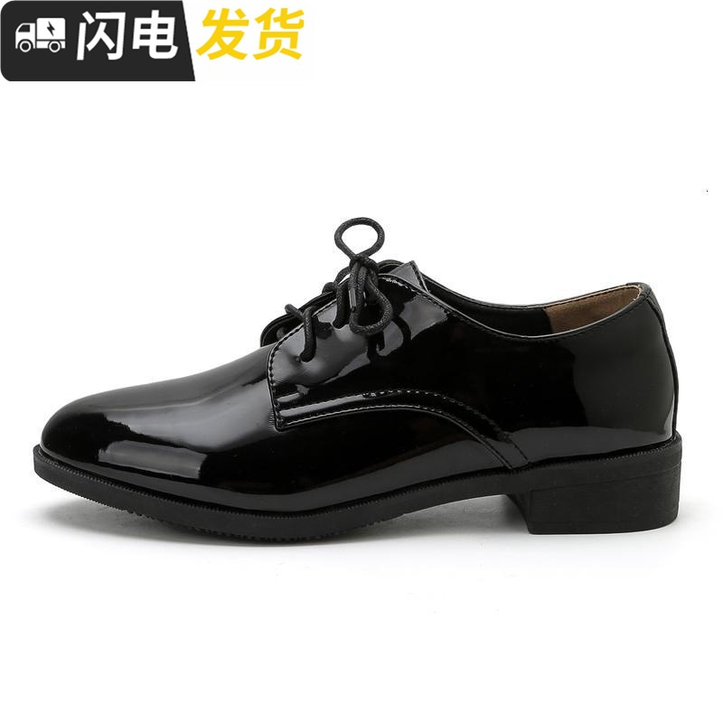 ins学生小黑皮鞋女潮秋冬韩版百搭ulzzang新款英伦风平底加绒复古启如休闲鞋休闲鞋