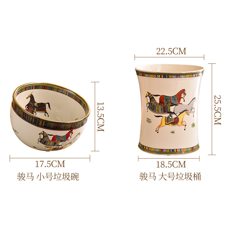 欧式桌面垃圾桶阿斯卡利(ASCARI)小号陶瓷创意桌上迷你家用无盖卫生间客厅茶几摆件 芙蓉大号垃圾桶