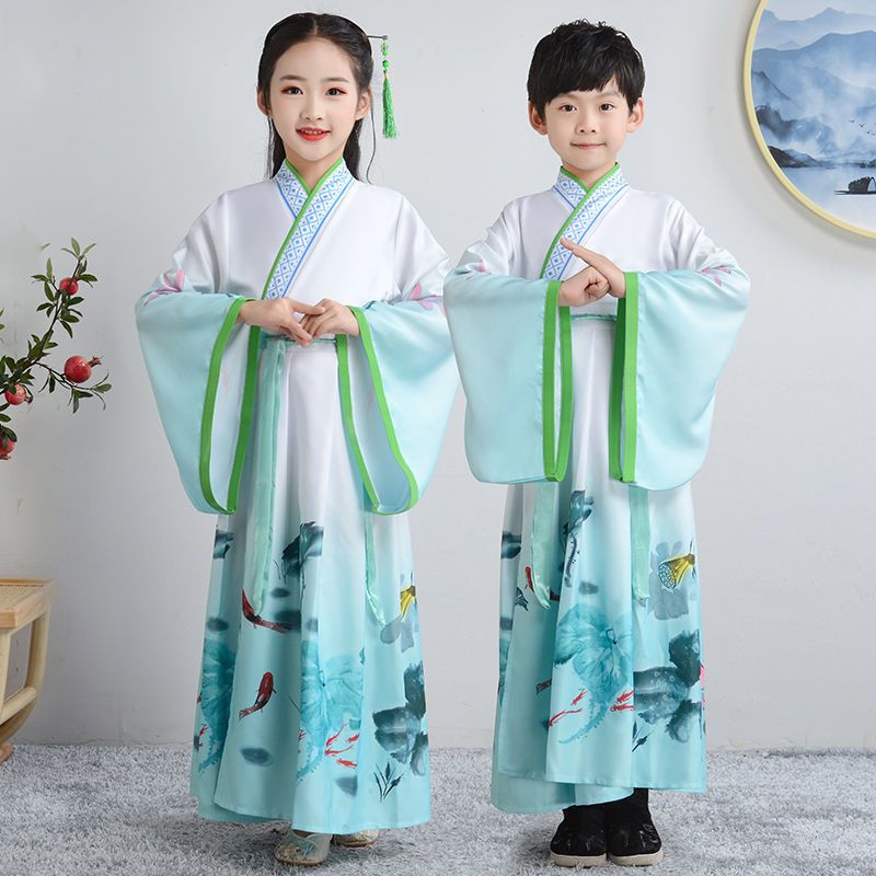 儿童古装汉服女童国学男童小学生表演服三字经书童开笔礼演出服装 发钗 110
