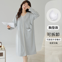 猫人孕妇待产裙春夏睡衣女纯棉月子服进产房睡裙哺乳带胸垫家居服