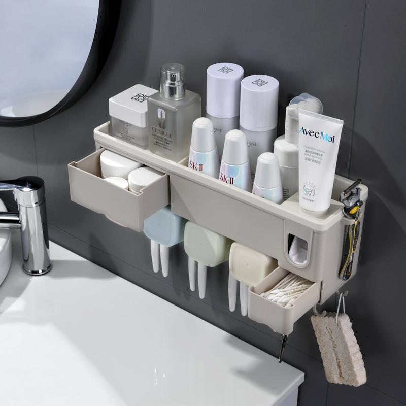 卫生间吸壁式牙刷架挤牙膏壁挂洗漱架牙刷筒牙刷杯牙刷套装收纳架