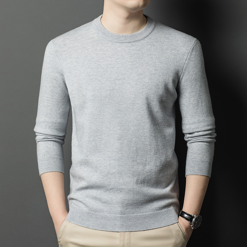 加厚含羊毛可机洗毛衣男冬季新款圆领打底保暖男士羊毛衫