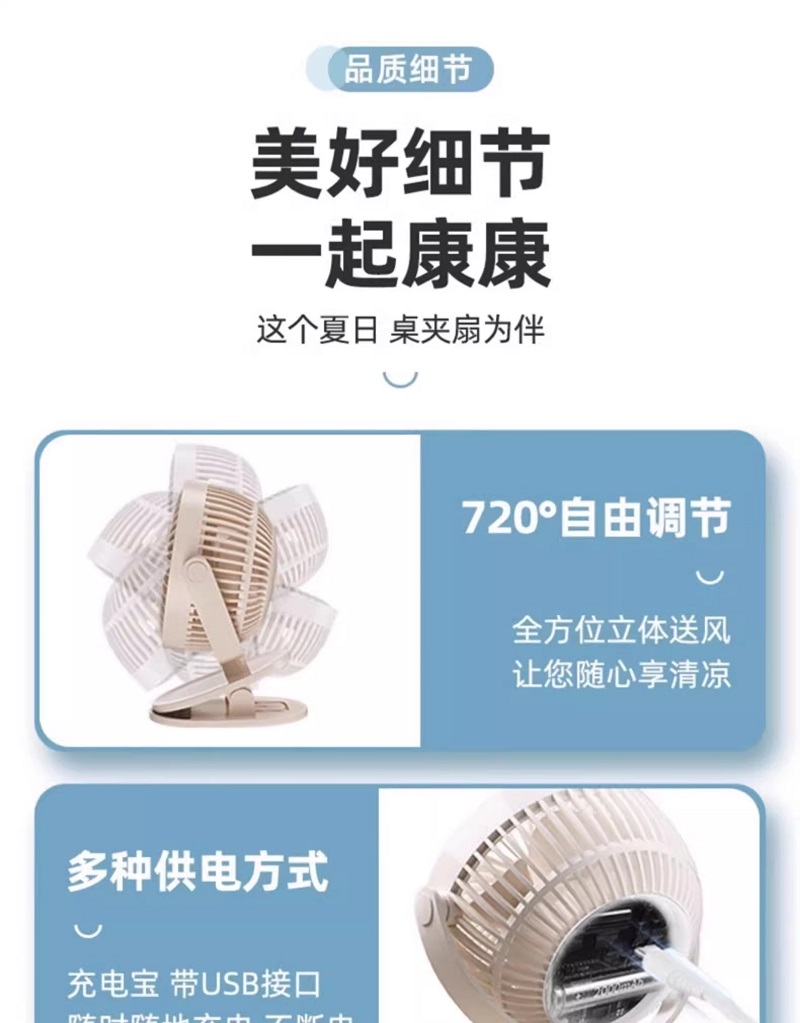 苏宁宜品X艾美特充电款风扇 AH23白色[2000毫安/五风叶/三档]高清大图