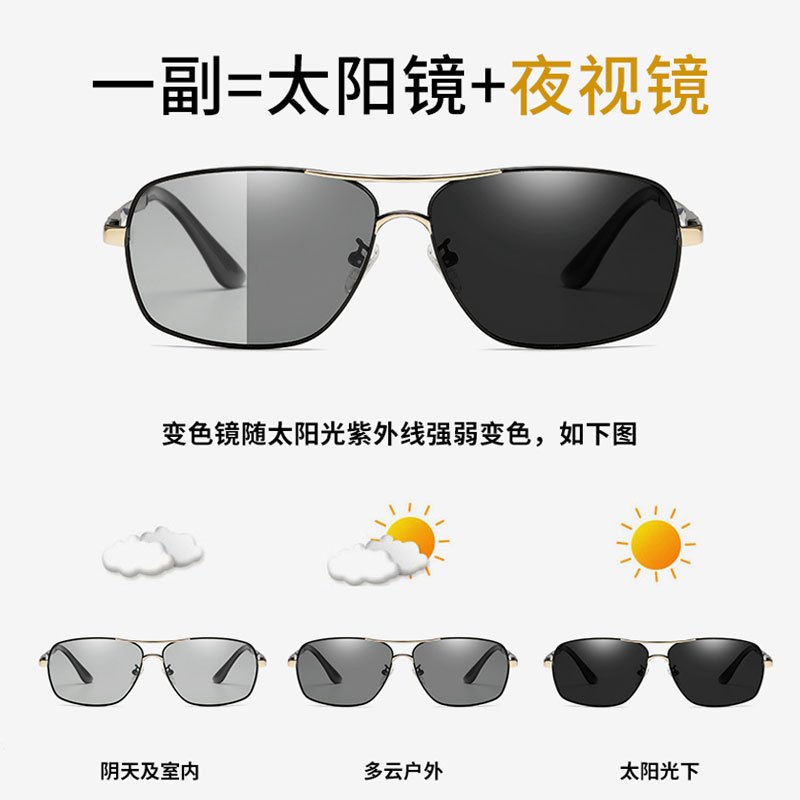 绿瓦SUNTILES日夜两用变色太阳镜夜视镜运动眼镜男驾驶偏光墨镜司机骑车开车专用夜间男士树脂镜片