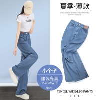 天丝牛仔裤女夏季薄款高腰垂感直筒宽松显瘦小个子窄版冰丝阔腿裤_6530 L 夏季-深复古-腰部标-小个子