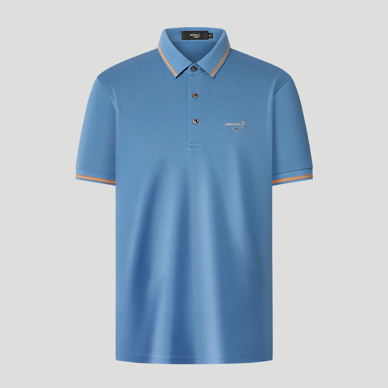 鳄鱼恤CROCODILE 男士短袖polo衫商务休闲夏季中青年透气舒适上衣 松石蓝色 54码
