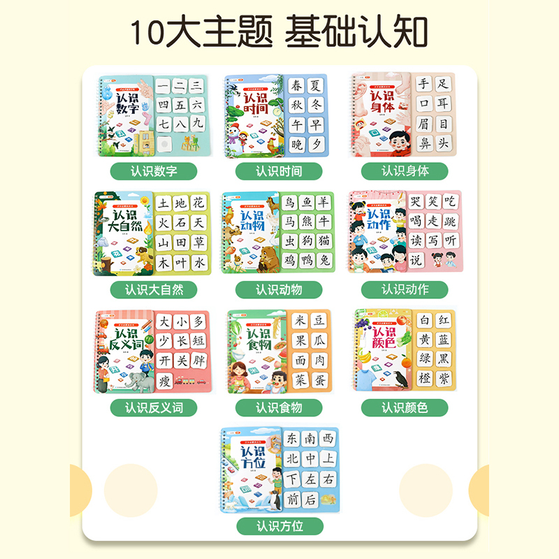 [全十册]宝宝识字启蒙游戏书 [正版]2-6岁宝宝识字早教安静书幼儿识字启蒙卡片魔术贴儿童象形看图识字书幼儿认字神器全套