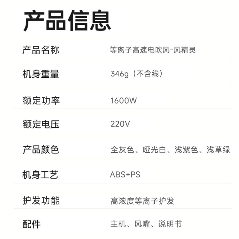 格力高速吹风机C型涡轮风道自研专利吹风筒 等离子护发大功率速干恒温低噪音轻巧便携电吹风 GFH-1601b[哑光白]高清大图