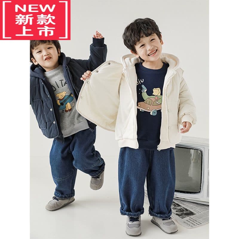 可莉允儿童拼接连帽防风毛绒加厚棉服外套冬季男童夹棉马甲冬装潮图片