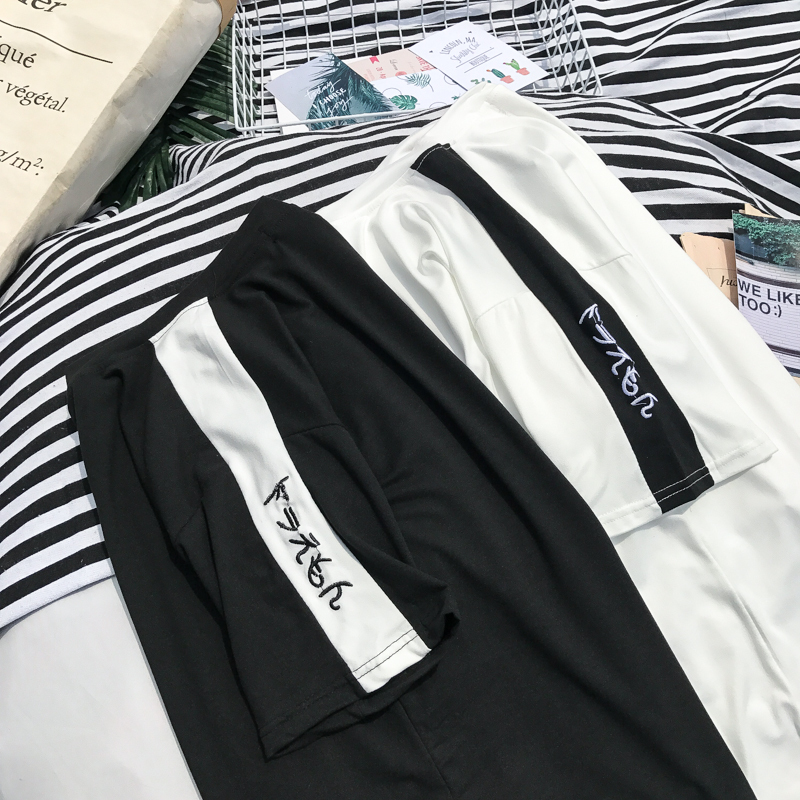 夏款宽松圆领大码五分短袖T恤男韩版修身港风学生打底衫青年休闲
