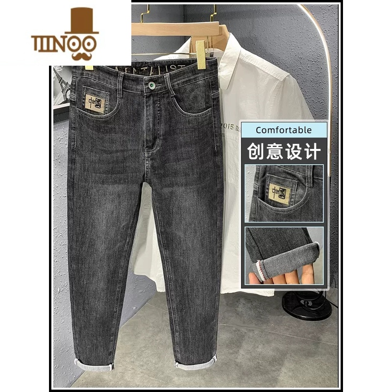 YANXU牛仔裤男2022年新款高端潮牌九分修身小脚痞帅韩版潮流裤子男高清大图
