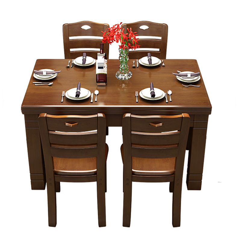 博林创实木餐桌椅 方桌+4椅 方桌1.45米 /套高清大图