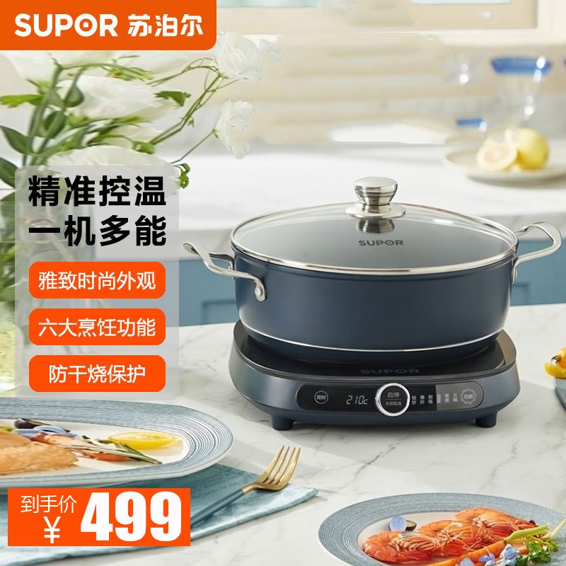 苏泊尔电磁炉触控定时微晶面板蓝色整板设计4kg轻便高效烹饪高清大图