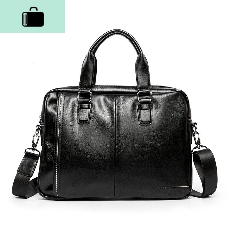 潮流新商务男士文件包手提包横款公文包单肩包休闲出差青年斜跨包NEW LAKE 黑色男士手提包