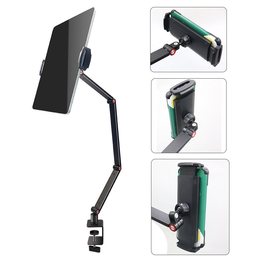 ZJLQ便携显示器显示屏支架拍摄直播手机桌面平板支架游戏专用-黑色 夹式三臂平板夹【升级款左右摆】