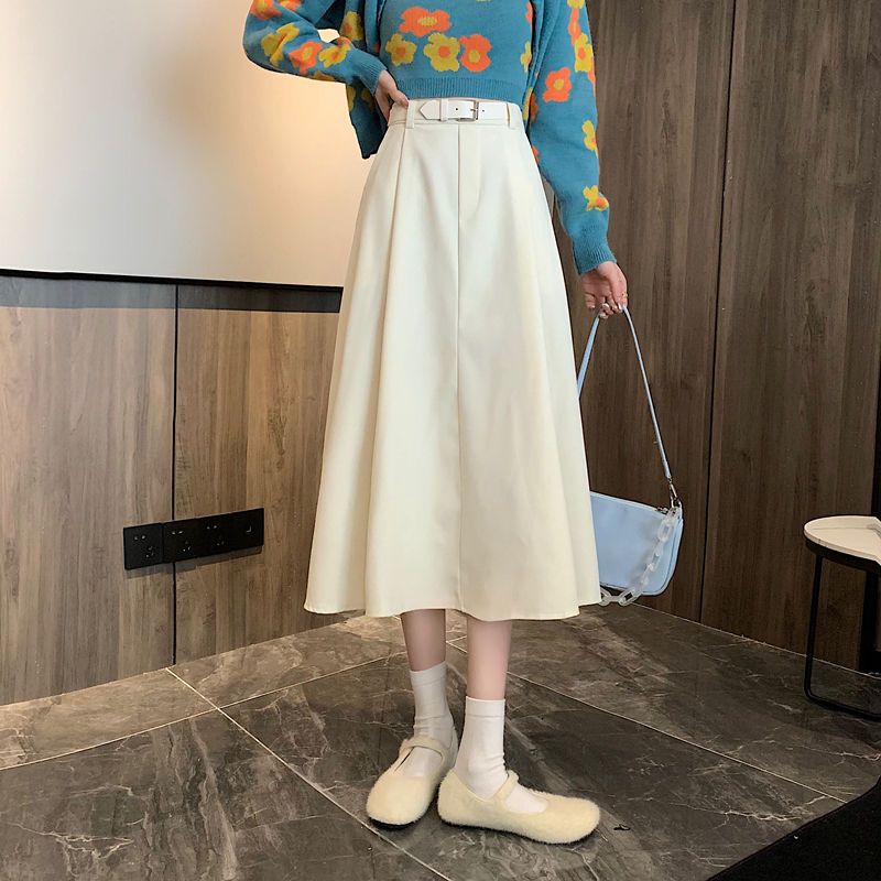秋冬半裙子2021年新款高腰显瘦黑色垂感中长款a字裙女气质半身裙