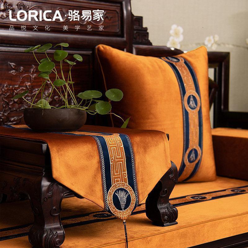 新中式桌旗客厅茶几餐桌布电视柜绣花布艺床旗定制 悦嘉禾 悦嘉禾-飞扬金 33*180cm(适用桌长1.3米-1.4米)高清大图