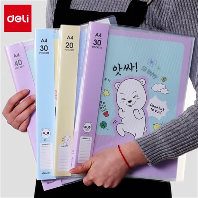得力(deli)96153资料册A4彩色卡通透明资料插页册文件册资料夹[40页]颜色随机 单支装