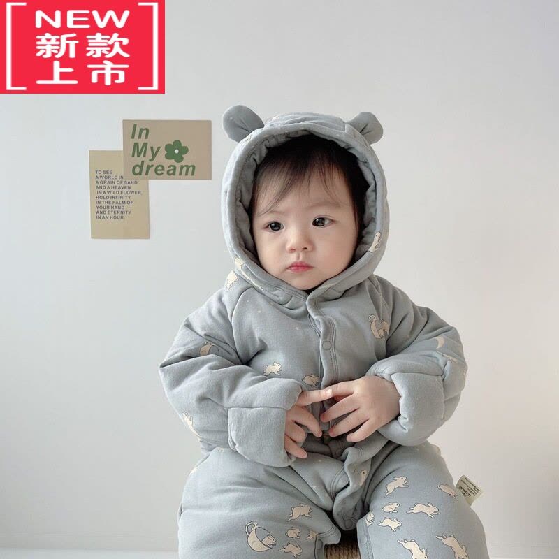 可莉允ins丹麦秋冬婴儿连体棉衣男女宝宝外出加厚保暖棉服新生儿厚爬服图片