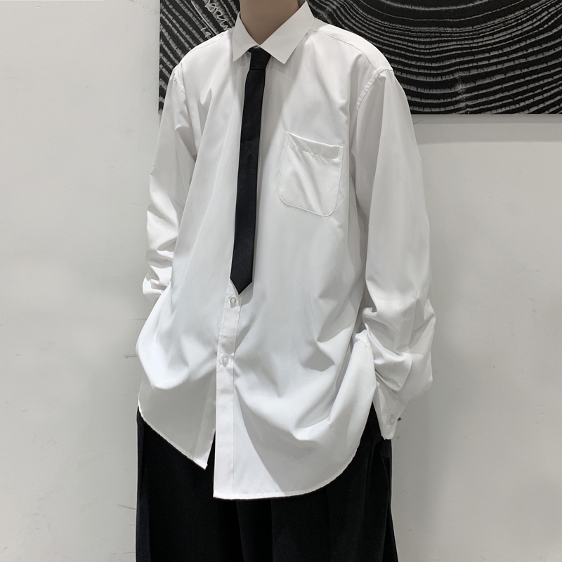 尊尚鸟zunshangniao长袖衬衫男春秋新款休闲韩版宽松纯色长袖衬衣白色