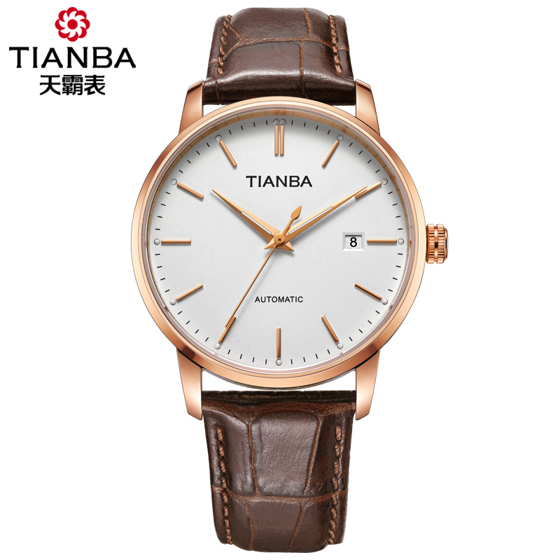 天霸(TIANBA)名仕系列男士简约时尚全自动机械表不锈钢商务皮带表 机械表 男TM6029.02PC