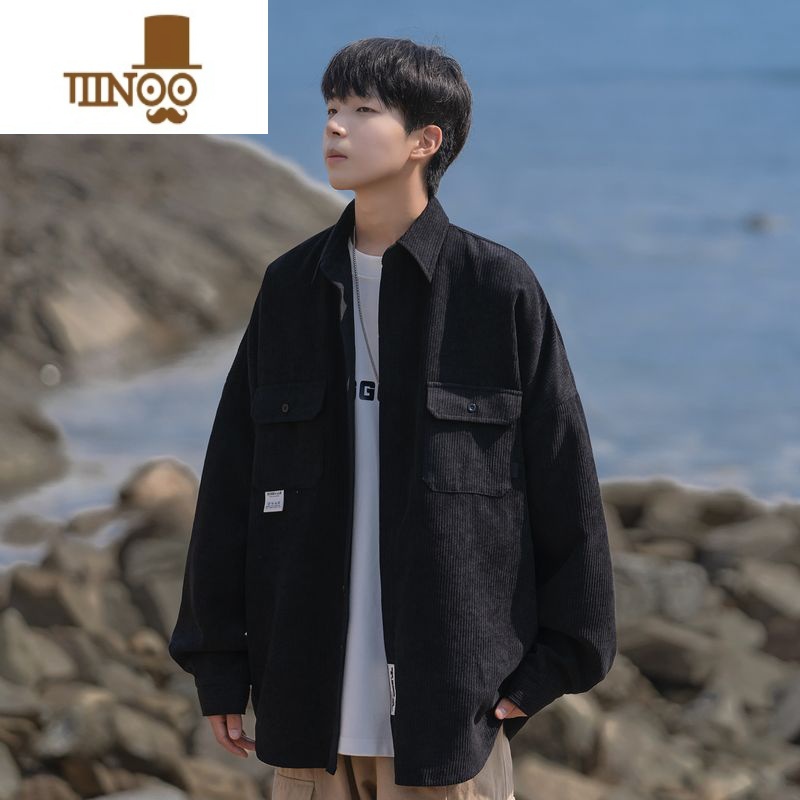 YANXU日系cityboy工装长袖衬衫男生款港风复古青少年外套潮牌衣生高清大图