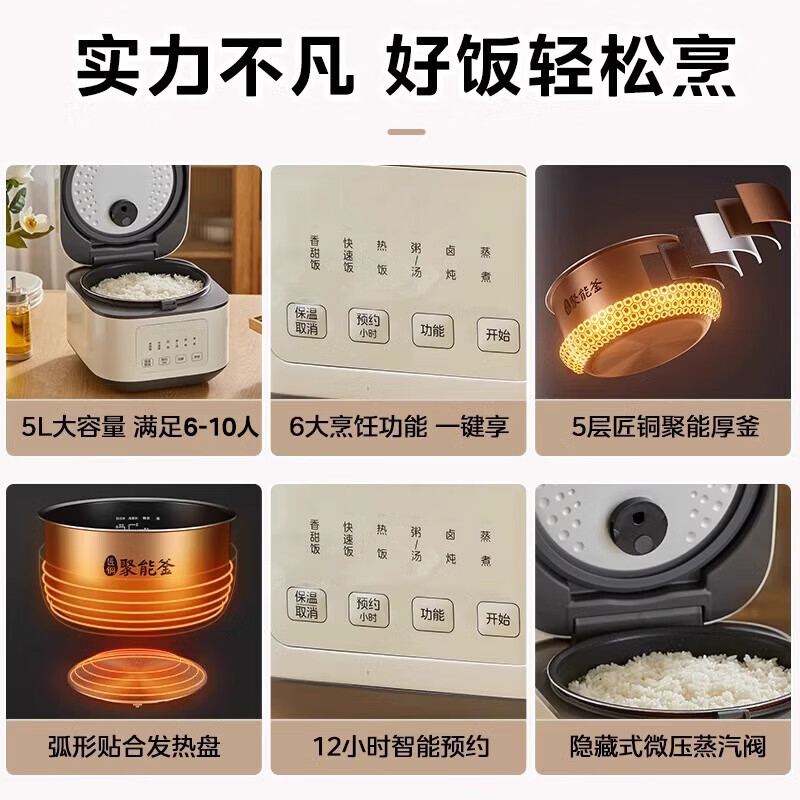 美的电饭煲潮流电器5L大容量6大烹饪功能12小时智能预约 MB-5A60 ZH高清大图