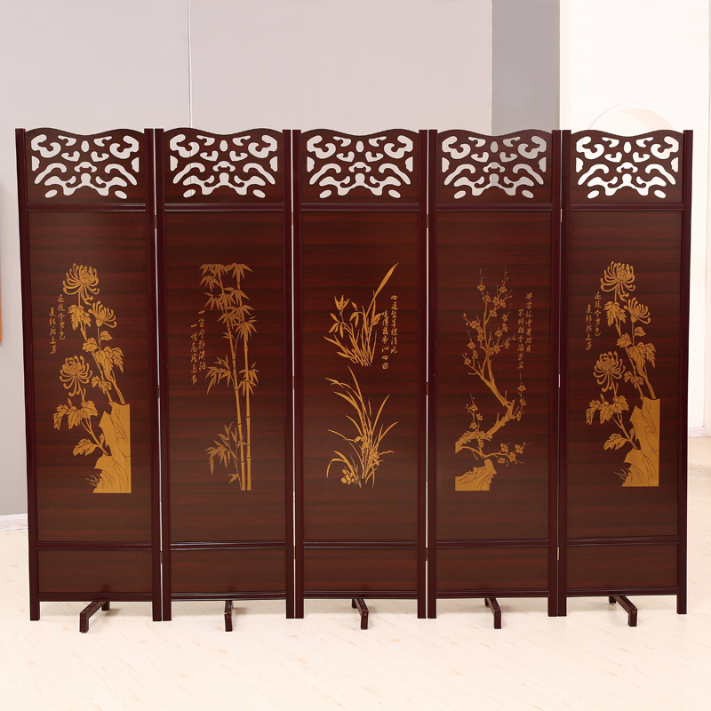 BONJEAN实木仿古屏风隔断现代中式移动折屏客厅餐厅玄关酒店双面折叠屏风高清大图