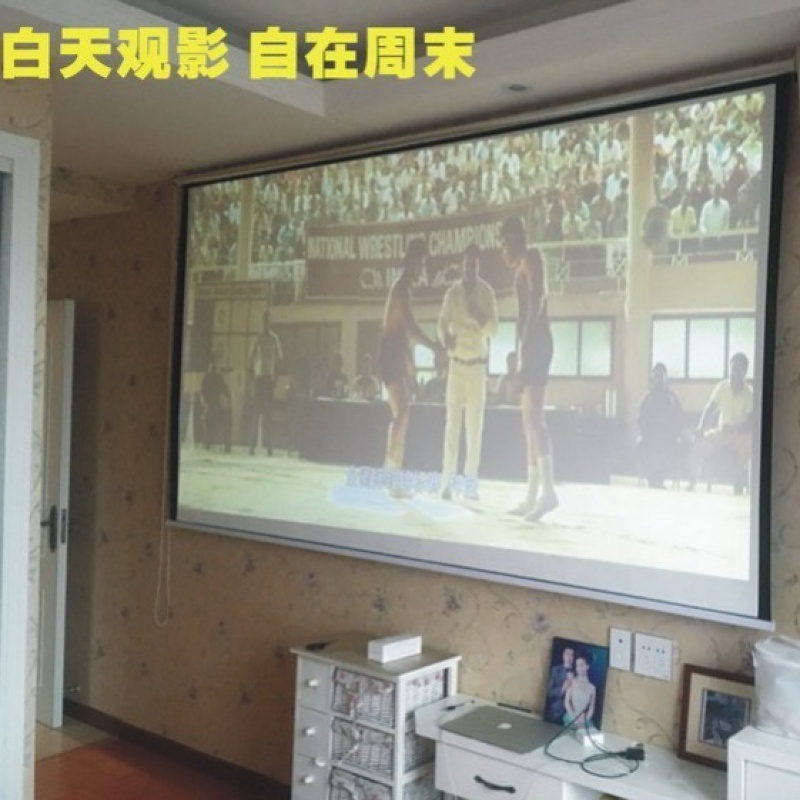 家用投影仪手动幕布手拉投影幕布手拉幕布定制投影布轻便高清 白塑 72寸16:9高清手拉幕