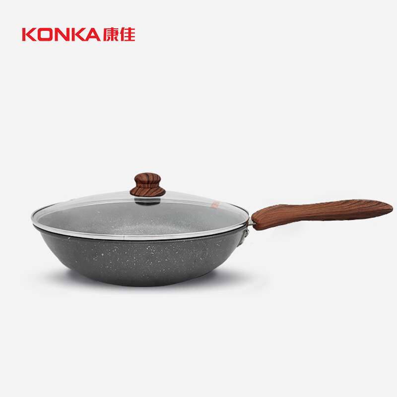 康佳(KONKA) 炒锅KY-CG02M(S) 家用不粘锅炒锅麦饭石 燃气灶电磁炉通用 含玻璃盖